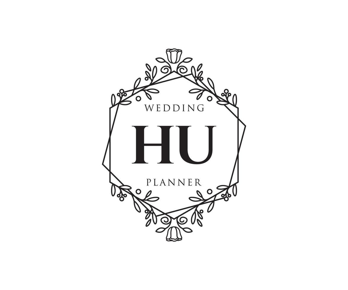 hu initialer brev bröllop monogram logotyper samling, hand dragen modern minimalistisk och blommig mallar för inbjudan kort, spara de datum, elegant identitet för restaurang, boutique, Kafé i vektor