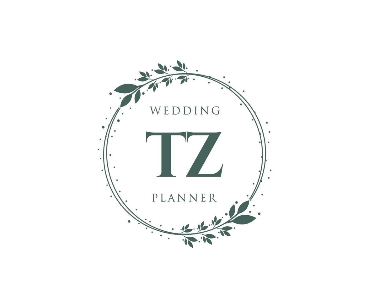 tz initialen brief hochzeitsmonogramm logos sammlung, handgezeichnete moderne minimalistische und florale vorlagen für einladungskarten, save the date, elegante identität für restaurant, boutique, café im vektor