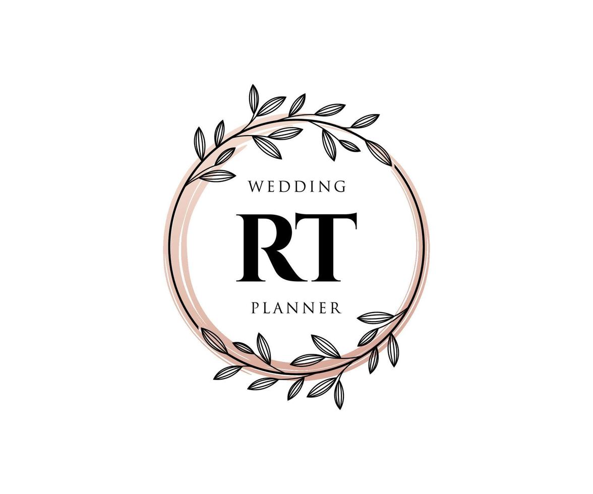 rt initials brief hochzeitsmonogramm logos sammlung, handgezeichnete moderne minimalistische und florale vorlagen für einladungskarten, save the date, elegante identität für restaurant, boutique, café im vektor