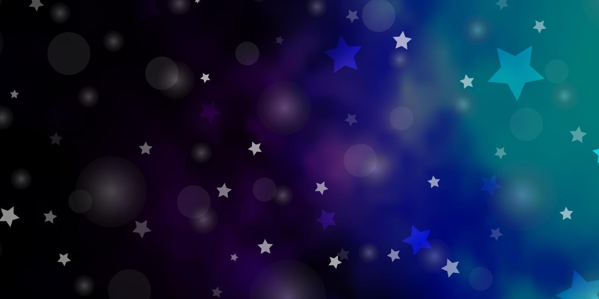 dunkelrosa, blauer Vektorhintergrund mit Kreisen, Sternen. vektor