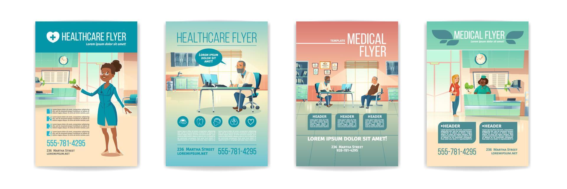 medicinsk flygblad uppsättning. hälsa vård service posters vektor