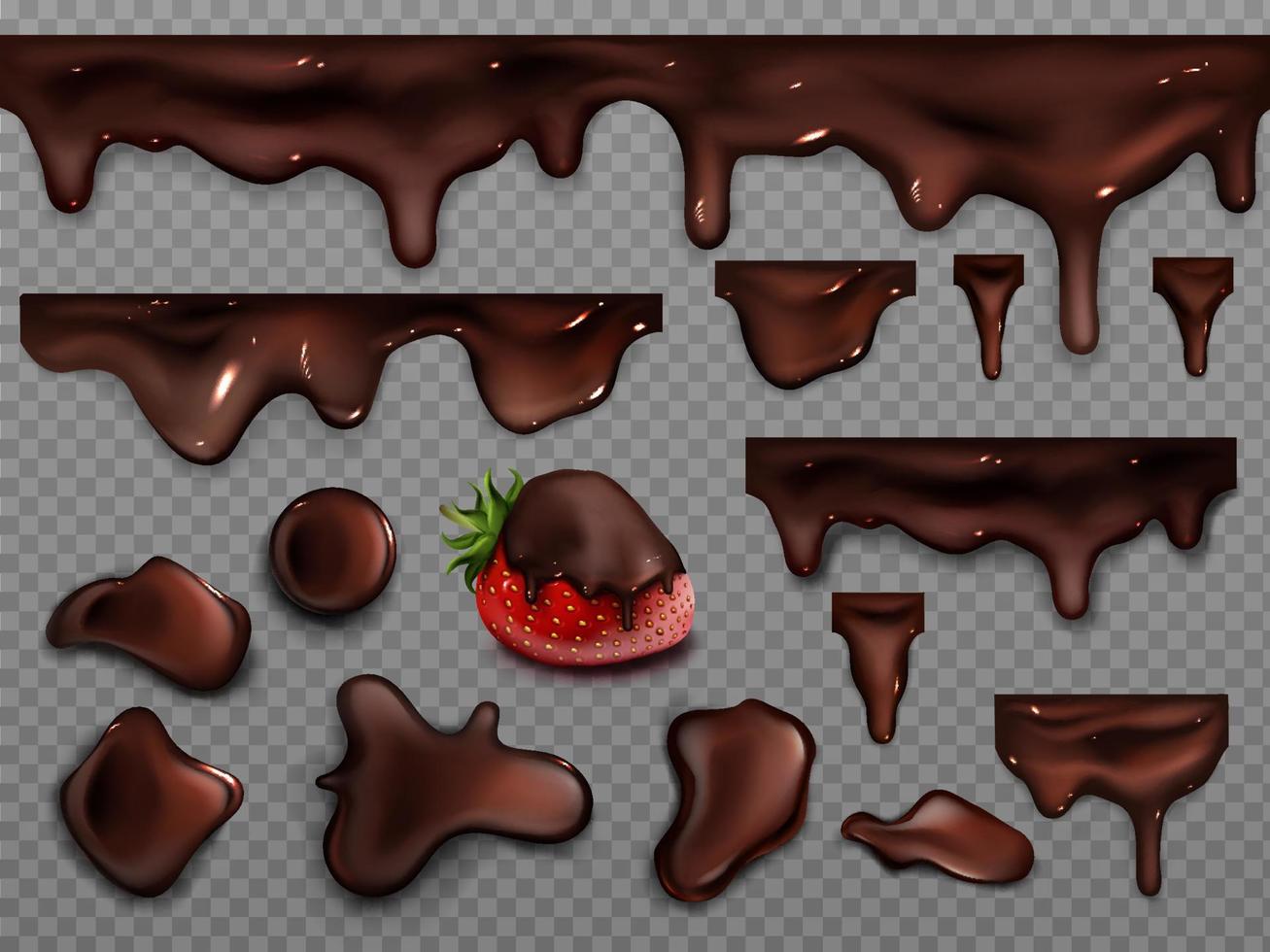 realistische Tropfen und Flecken von geschmolzener Schokolade vektor