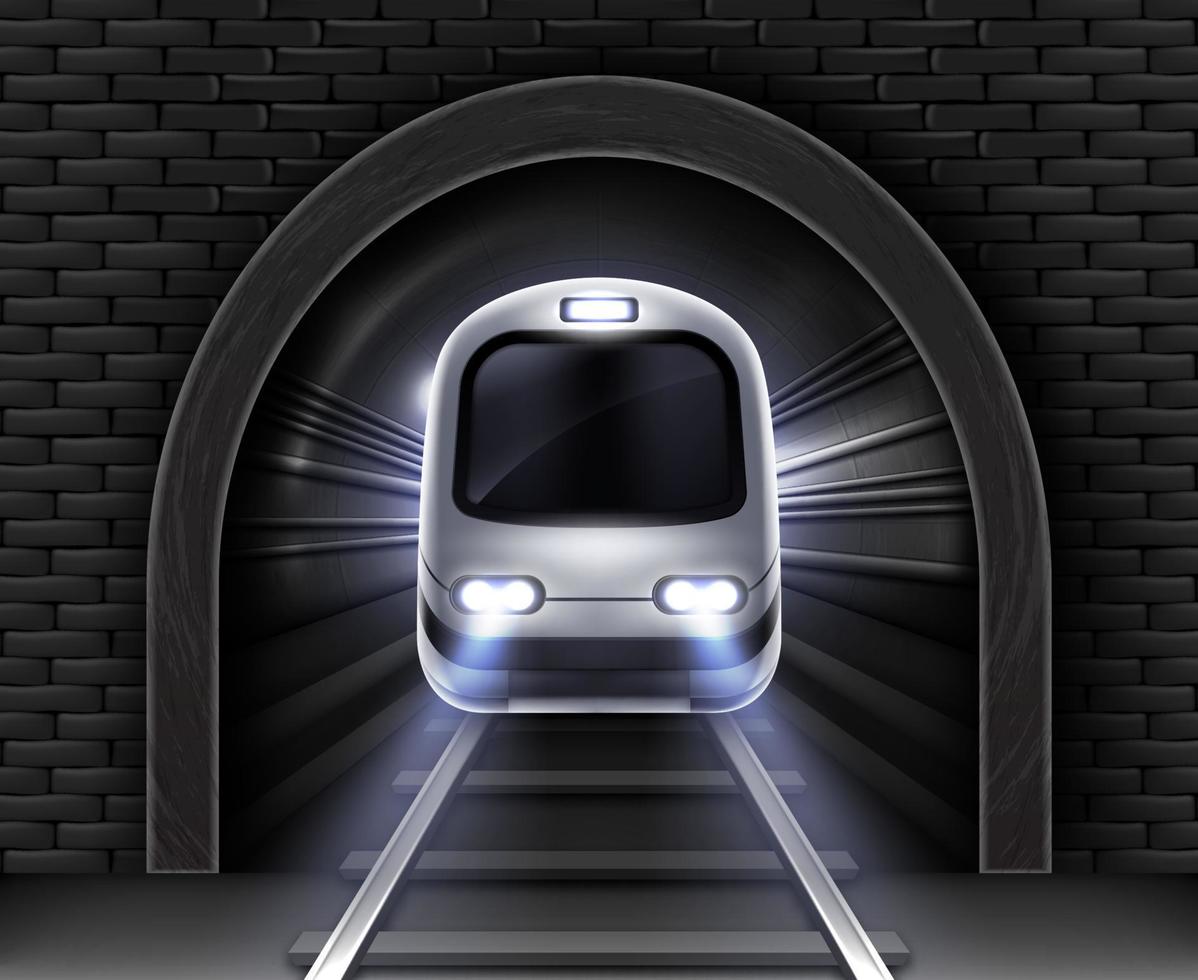 vektor realistisk modern tunnelbana tåg i tunnel