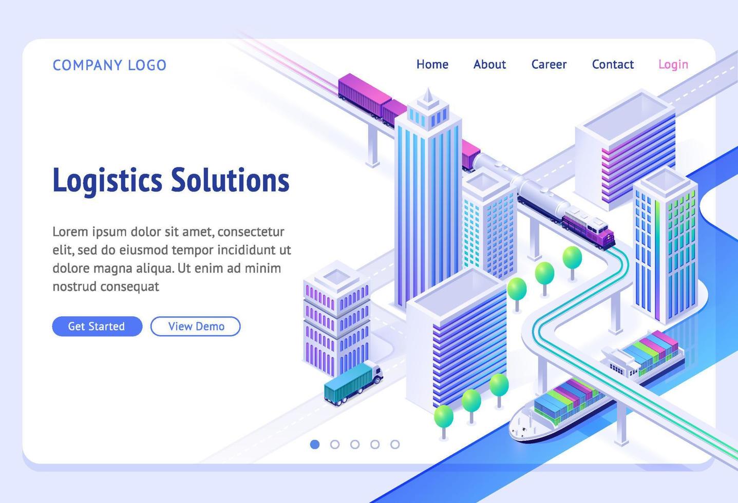 logistik lösningar isometrisk landning sida, baner vektor