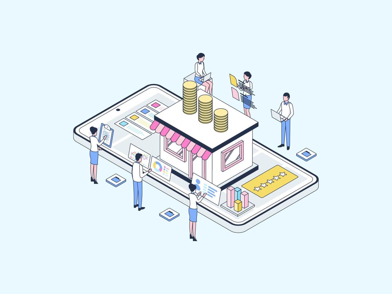 företag finansiering isometrisk illustration linjär Färg. lämplig för mobil app, hemsida, baner, diagram, infografik, och Övrig grafisk tillgångar. vektor