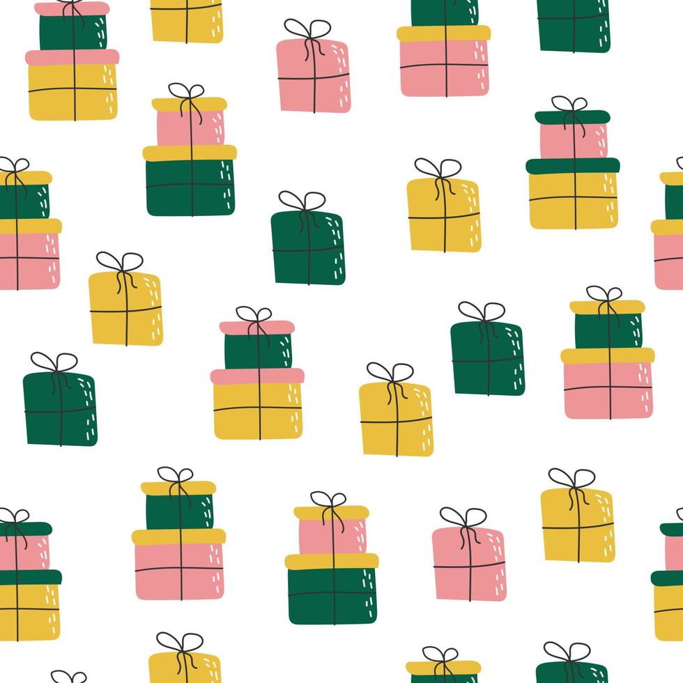 jul gåva lådor sömlös mönster. kreativ scandinavian bakgrund för Kläder, förpackning inbjudningar. Semester upprepad textur med presenterar vektor
