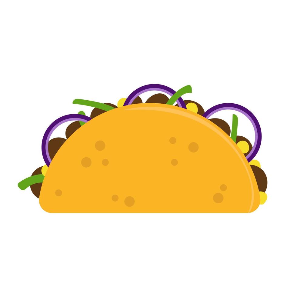 Tacos mit Fleisch und Gemüse. Traditionelles mexikanisches Fastfood. Taco mexikanisches Essen. isolierter weißer Hintergrund. vektor