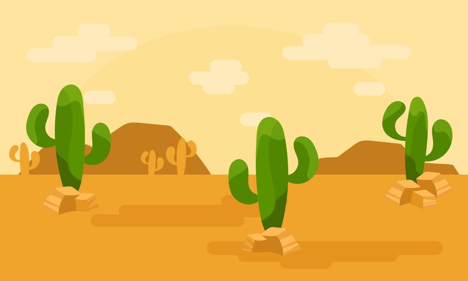 Landschaft mit Kakteen. vektorillustration, wüstenhintergrund in mexiko. Cartoon-Stil vektor