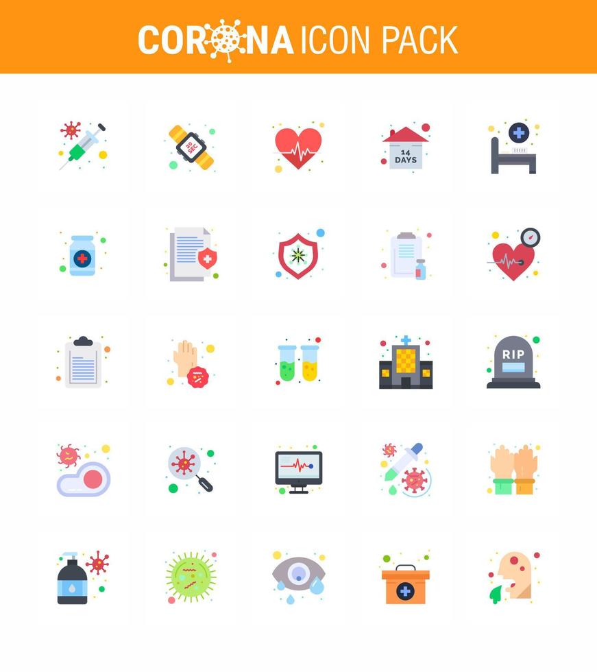 25 Coronavirus Notfall Iconset blaues Design wie Krankenhausbett zu Hause bleiben Quarantänerisiko virales Coronavirus 2019nov Krankheitsvektor Designelemente vektor