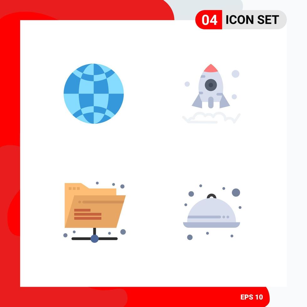 packa av 4 kreativ platt ikoner av global delad företag mapp kök redigerbar vektor design element