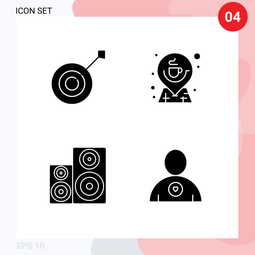 Satz von 4 kommerziellen Solid-Glyphen-Paket für Bogenschießen Audio-Trophäen-Richtungsmonitor editierbare Vektordesign-Elemente vektor