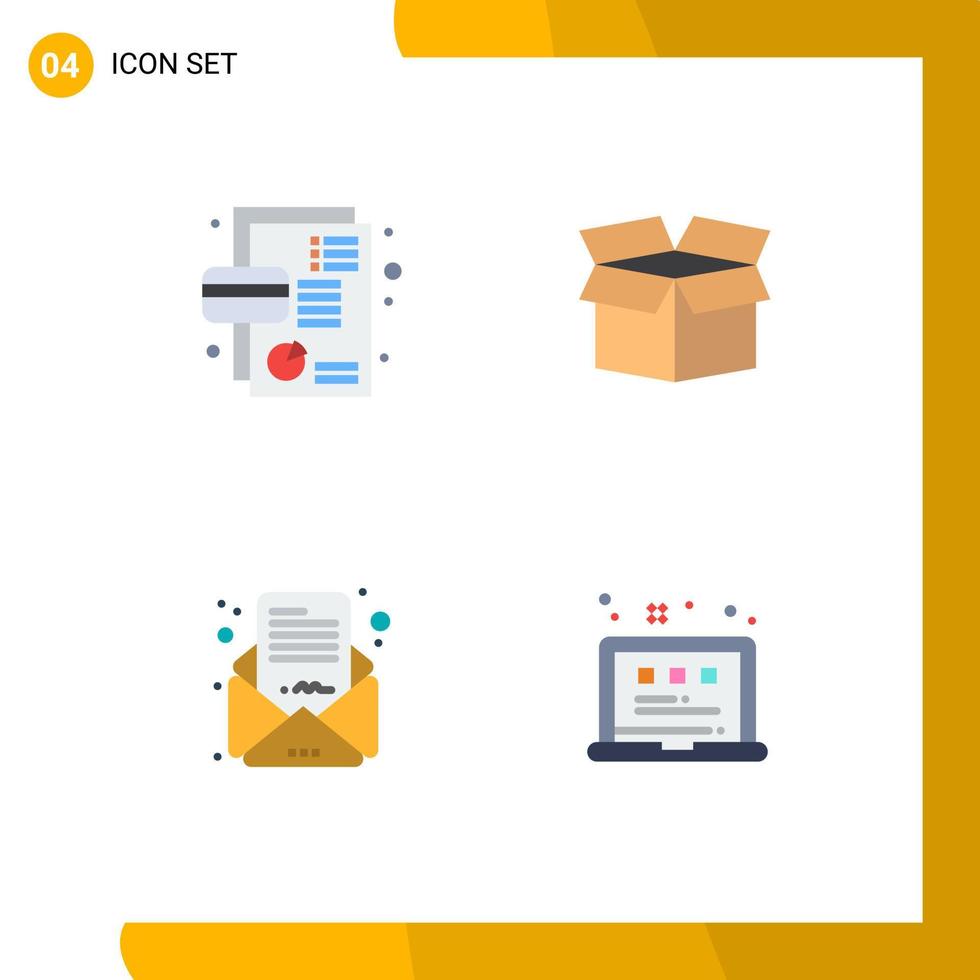 editierbares Vektorlinienpaket mit 4 einfachen flachen Symbolen von Geschäfts-E-Mail-Debit-Frachtpost editierbare Vektordesign-Elemente vektor