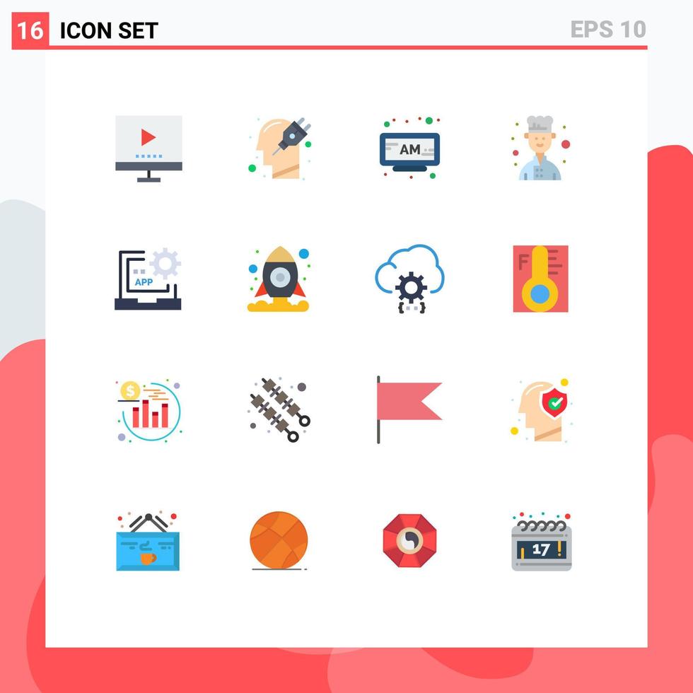 gruppe von 16 modernen flachen farben für app chef plug avatar clock editierbares paket kreativer vektordesignelemente vektor