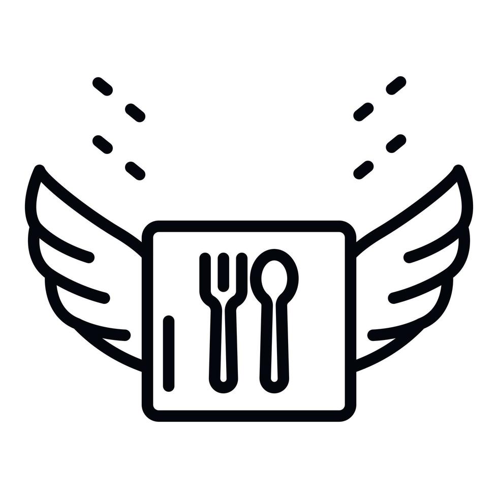 vingar servett gaffel och sked ikon, översikt stil vektor