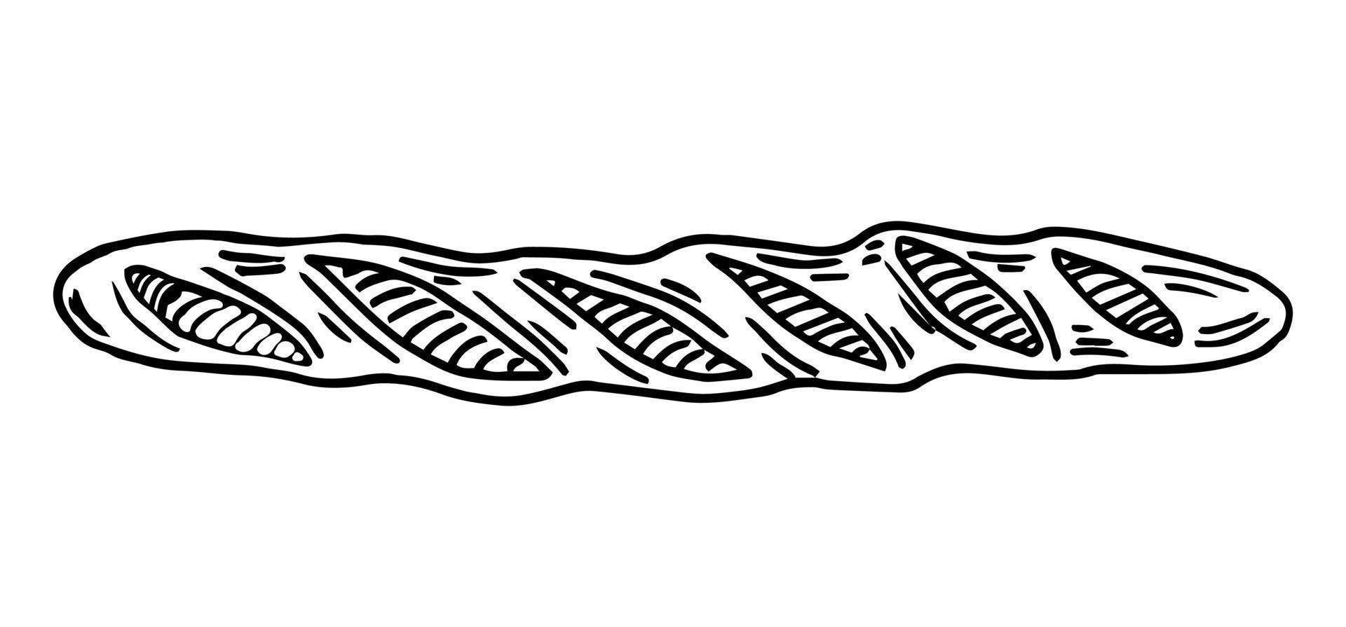 Vektor handgezeichnete Doodle-Skizze Baguette-Brot isoliert auf weißem Hintergrund