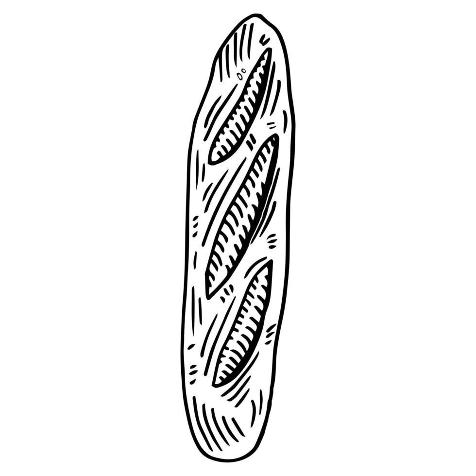 Vektor handgezeichnete Doodle-Skizze Baguette-Brot isoliert auf weißem Hintergrund