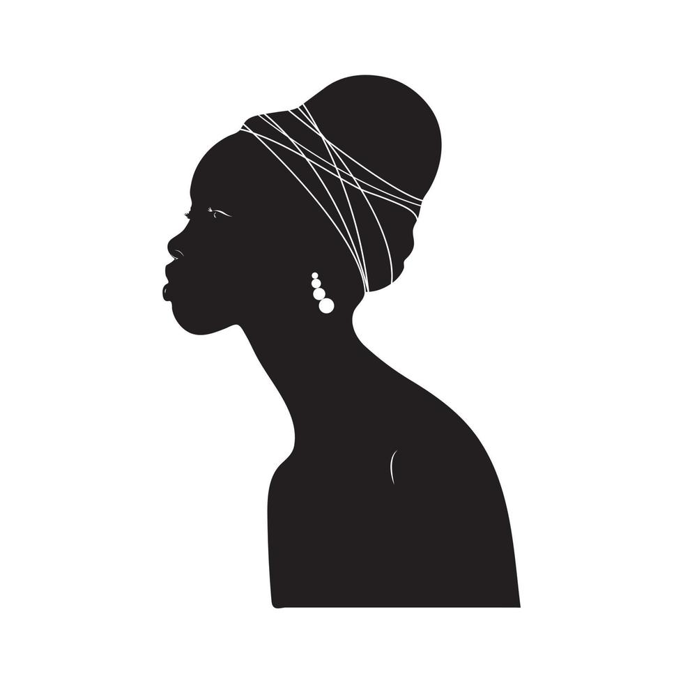 schwarze Frau mit Puff-Pferdeschwanz-Silhouette mit Kordelzug. vektorillustration des afrikanisch-amerikanischen frauenprofils mit pferdeschwanzfrisur. vektor