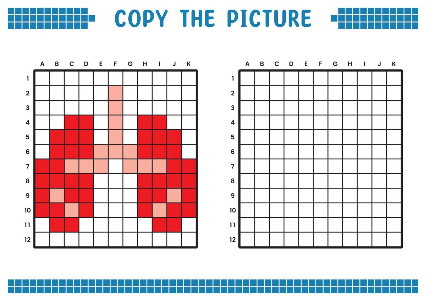 Kopieren Sie das Bild, vervollständigen Sie das Rasterbild. pädagogische arbeitsblätter zeichnen mit quadraten, färben von zellbereichen. Aktivitäten für Kinder im Vorschulalter. Cartoon-Vektor, Pixelkunst. Abbildung des Lungenorgansymbols. vektor