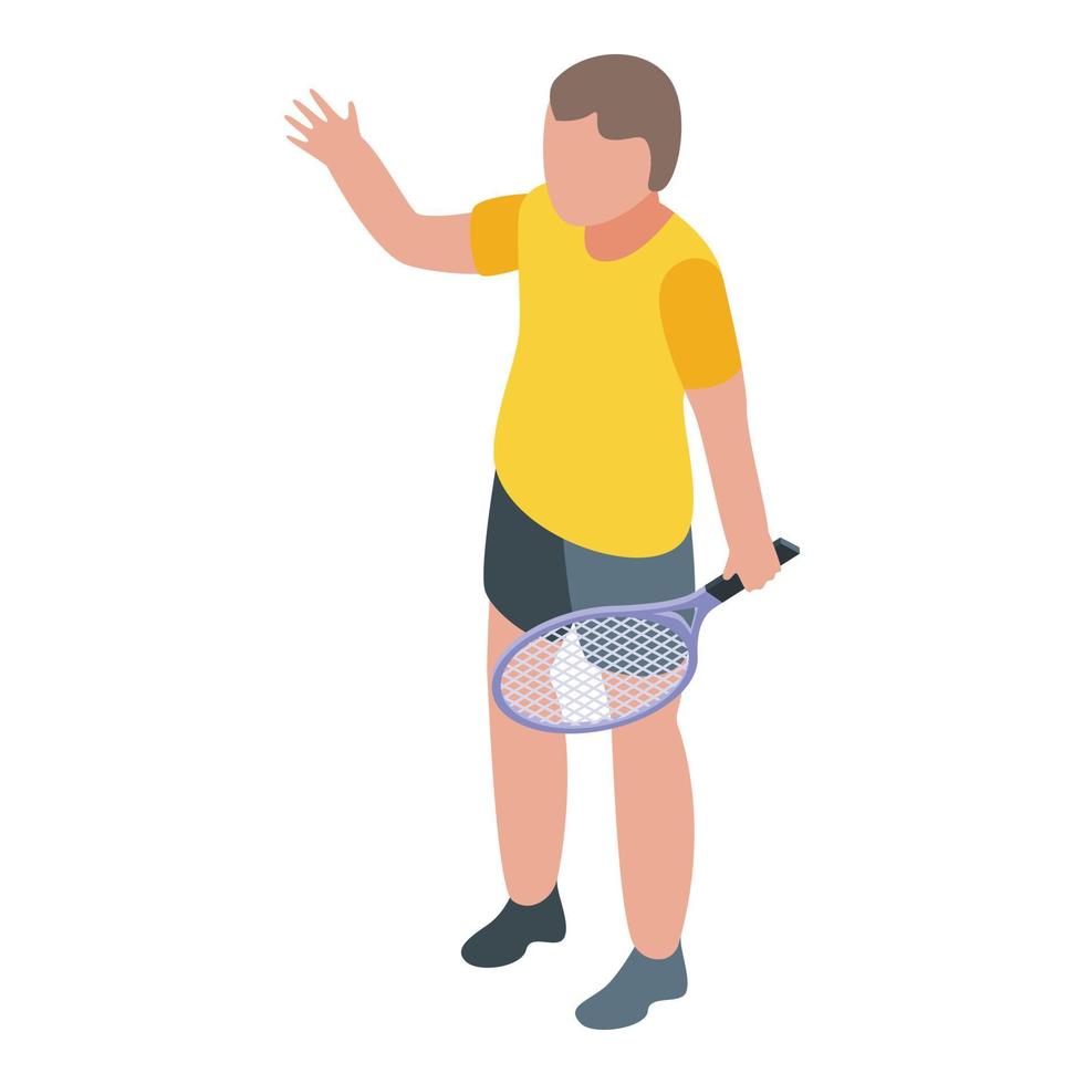 unge spelar tennis ikon, isometrisk stil vektor