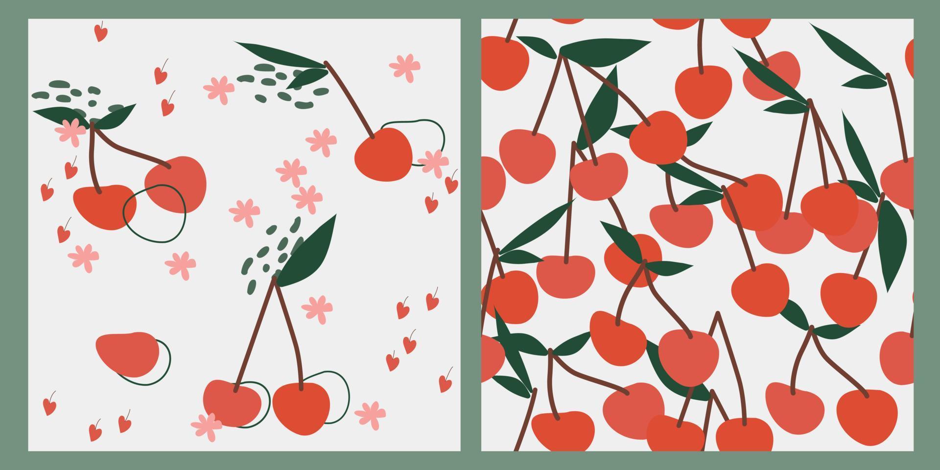 abstrakt samling av sömlös mönster med körsbär.modern design för papper, textil, omslag vektor