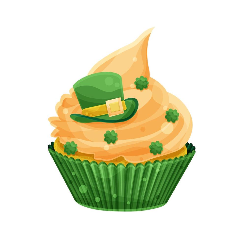 st. Patricks dag cupcake, grön hatt och klöver, festlig muffin vektor