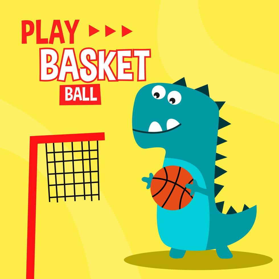 lustiger Dinosaurier, der Basketballtierkarikatur-Designillustration spielt vektor