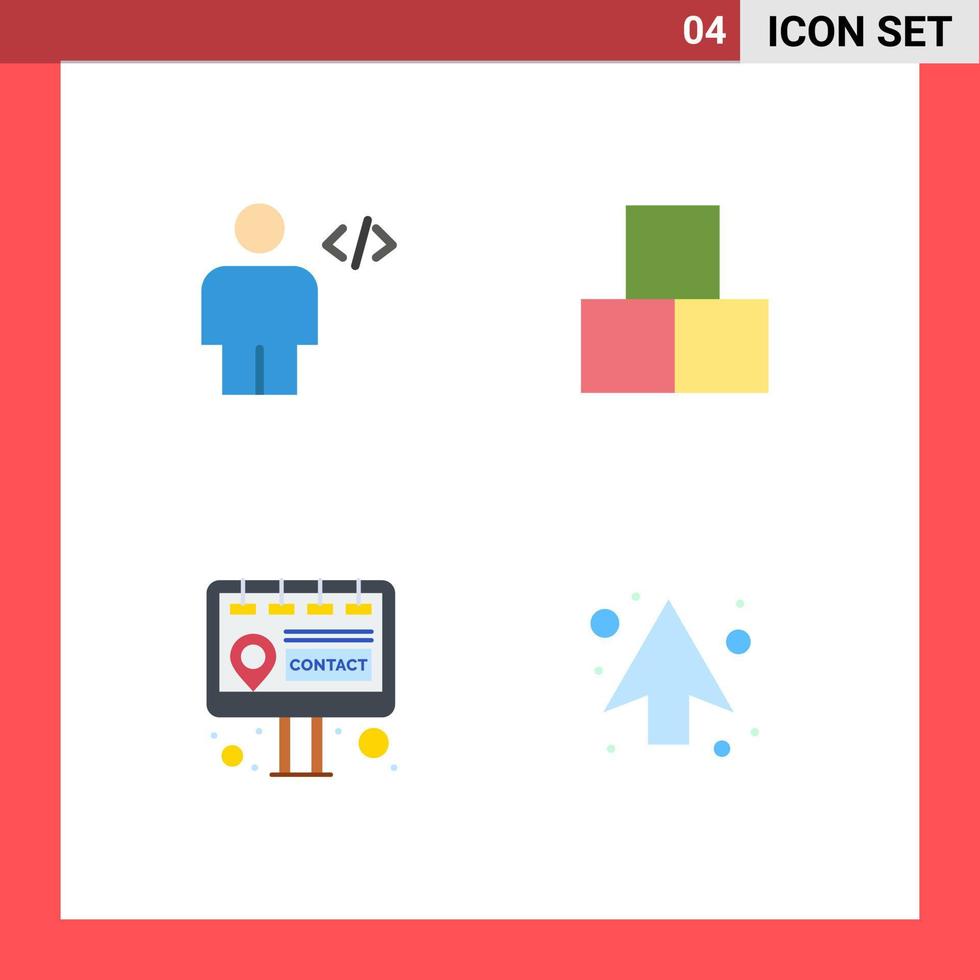 packa av 4 modern platt ikoner tecken och symboler för webb skriva ut media sådan som avatar anslagstavla mänsklig tegelstenar marknadsföring redigerbar vektor design element