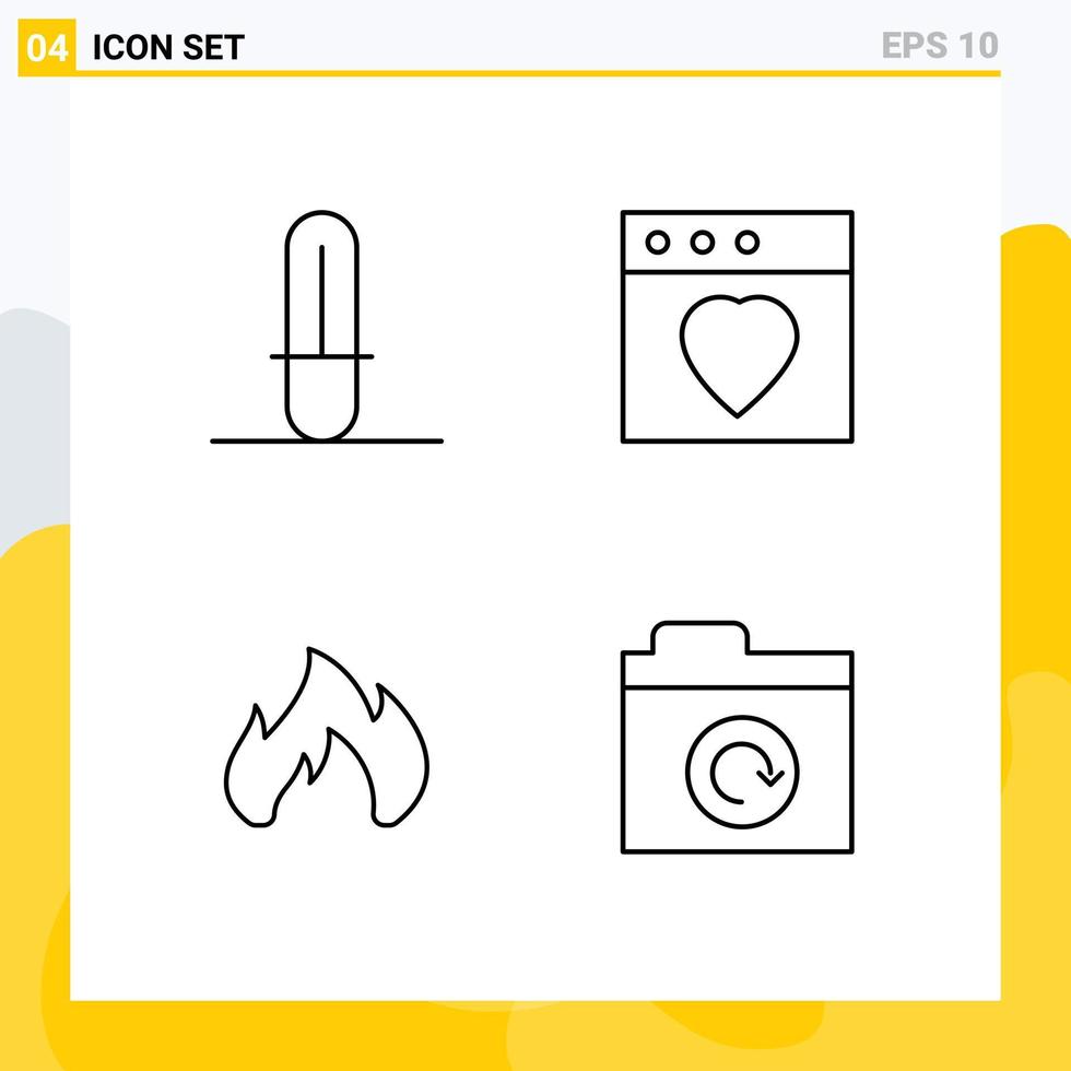 moderner Satz von 4 gefüllten flachen Farben Piktogramm der Lichtschwert-Funken-App-Feueraktualisierung editierbare Vektordesign-Elemente vektor