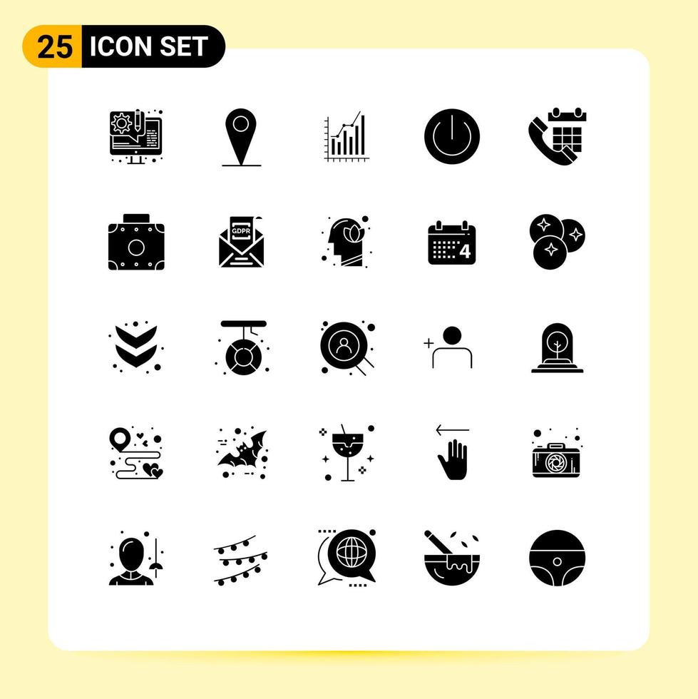uppsättning av 25 vektor fast glyfer på rutnät för gadgetar enheter analys knapp statistik redigerbar vektor design element