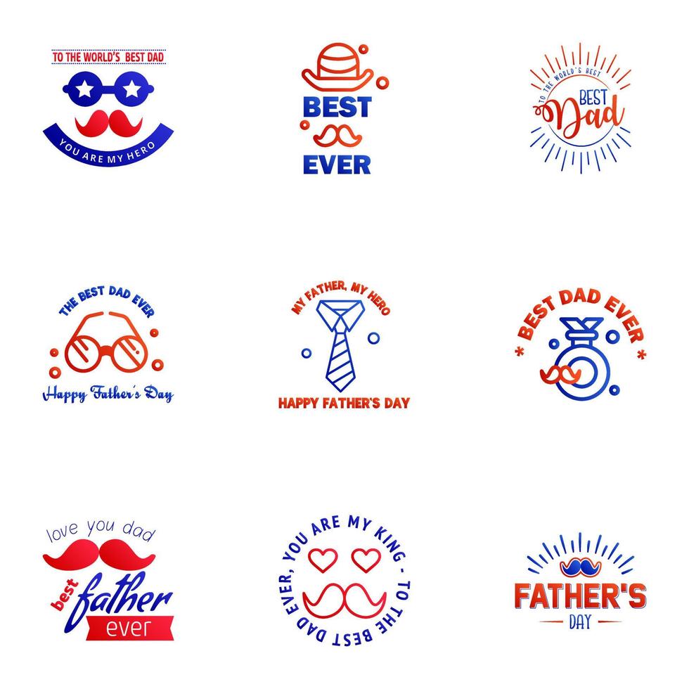 Lycklig fäder dag 9 blå och röd typografi uppsättning vektor emblem text för hälsning kort banderoller tshirt design du är de bäst pappa redigerbar vektor design element