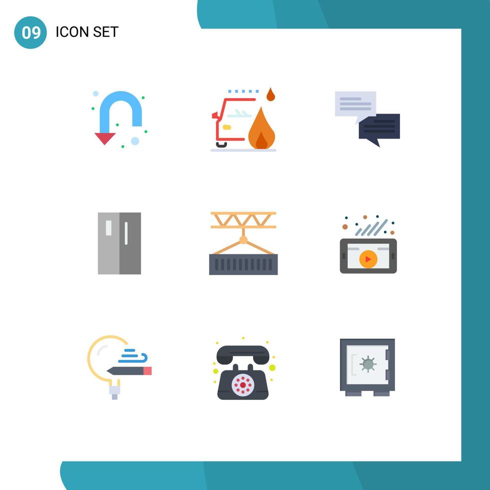 platt Färg packa av 9 universell symboler av leverans sida chatt kylskåp förbi redigerbar vektor design element