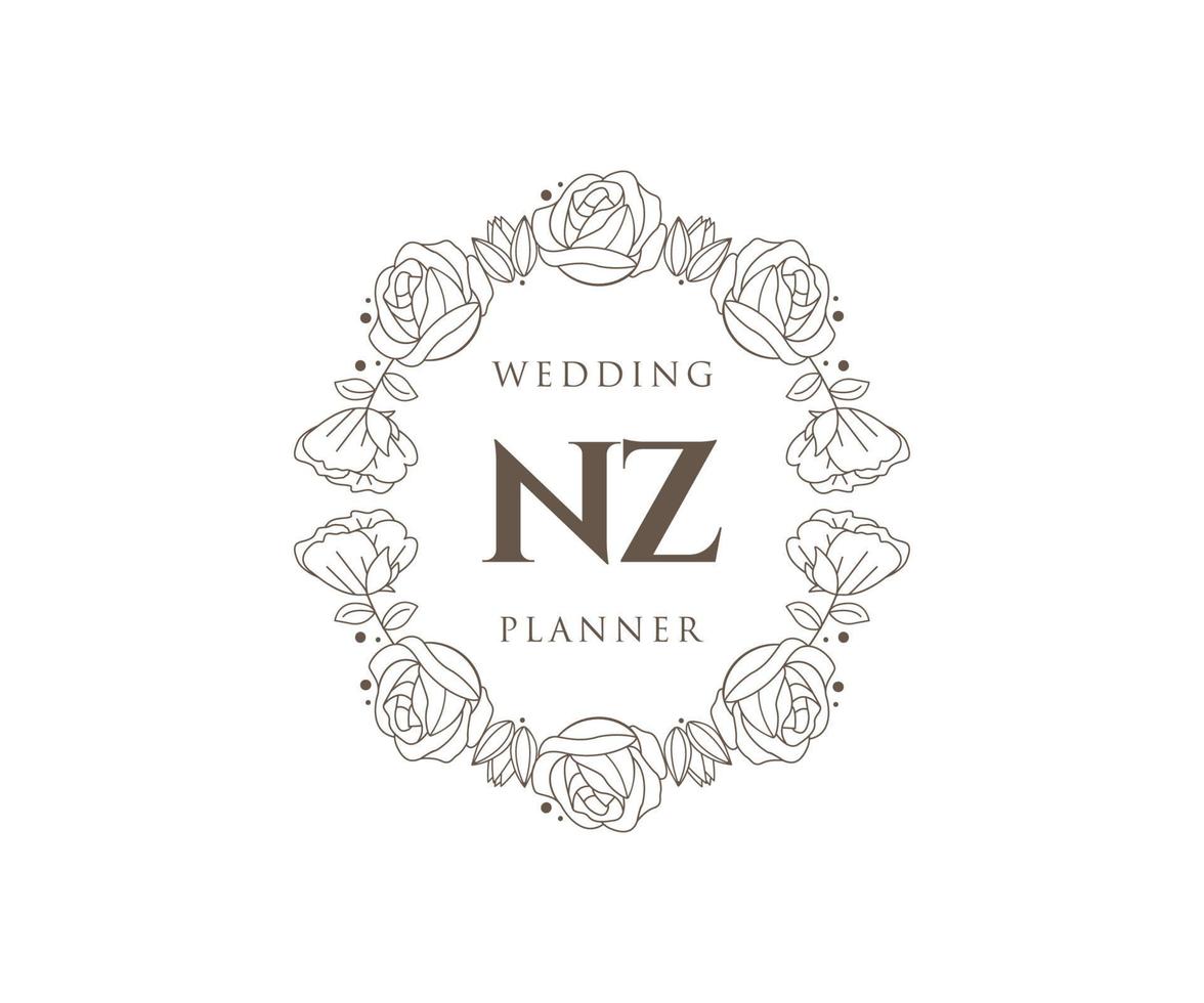 nz initialer brev bröllop monogram logotyper samling, hand dragen modern minimalistisk och blommig mallar för inbjudan kort, spara de datum, elegant identitet för restaurang, boutique, Kafé i vektor