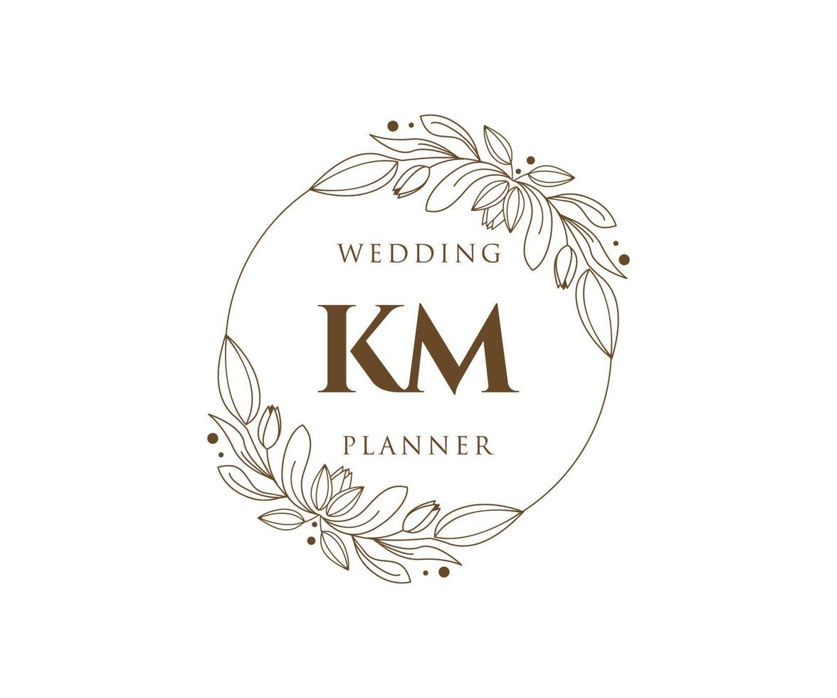 km initialer brev bröllop monogram logotyper samling, hand dragen modern minimalistisk och blommig mallar för inbjudan kort, spara de datum, elegant identitet för restaurang, boutique, Kafé i vektor