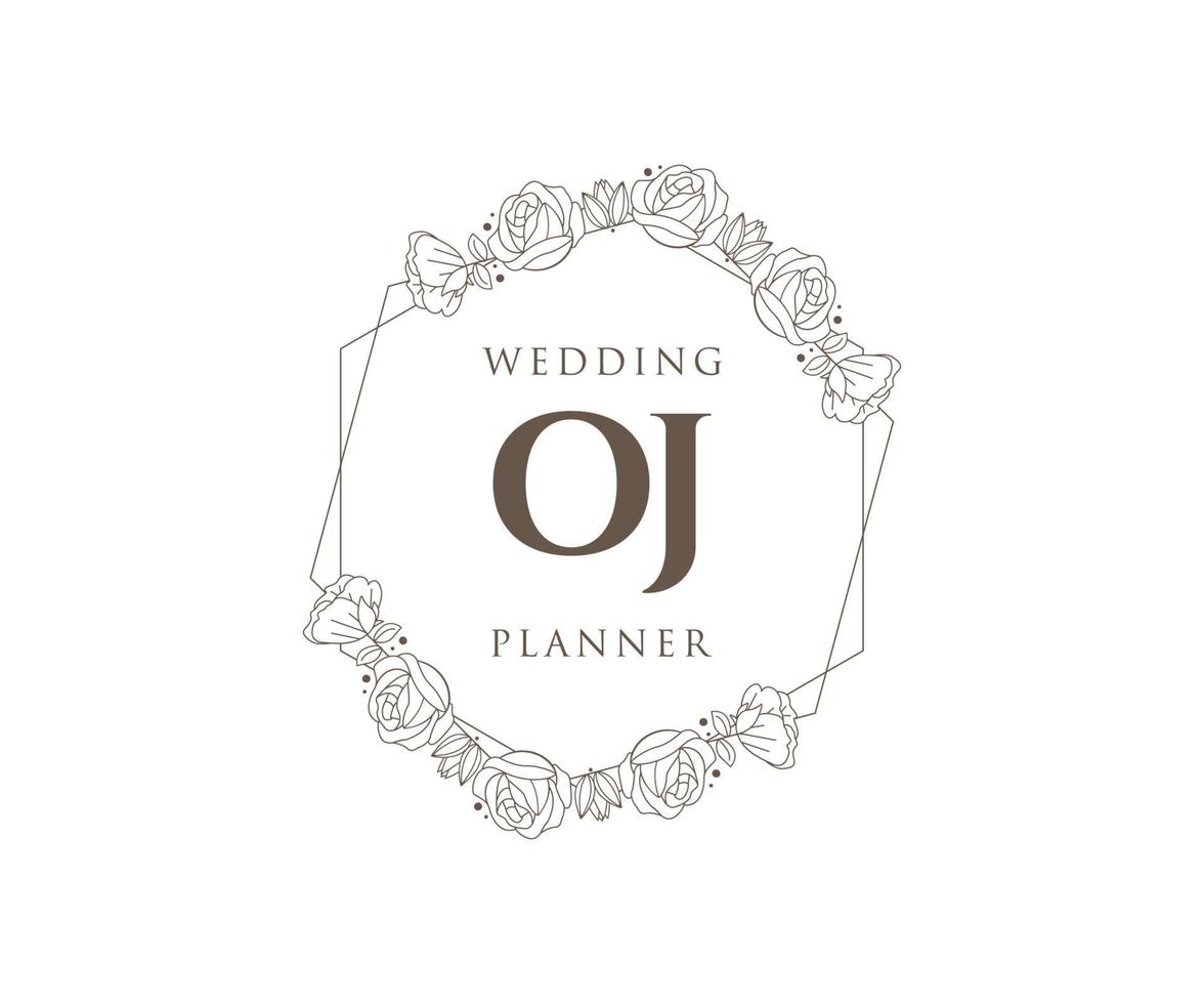 oj initialen brief hochzeitsmonogramm logos sammlung, handgezeichnete moderne minimalistische und florale vorlagen für einladungskarten, save the date, elegante identität für restaurant, boutique, café im vektor