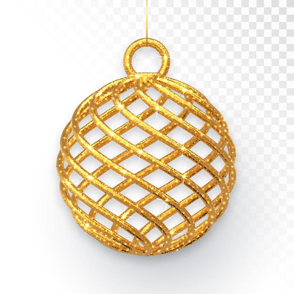 guld jul träd leksak boll isolerat på en transparent bakgrund. 3d xmas realistisk gnistrande metallisk boll struntsak. glad jul. Lycklig ny år. vektor illustration.