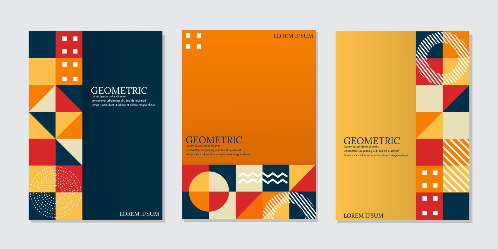 Vorlagensammlung für Unternehmensidentitätsabdeckungen. Business-Präsentation Vektor vertikale Ausrichtung Titelseite Mock-up-Set. unternehmensbericht abdeckung abstraktes retro-geometrisches illustrationsdesign-layoutbündel