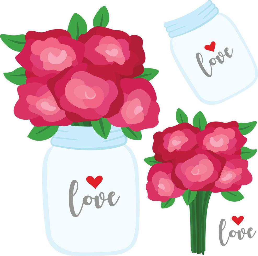 skön blommor i kärlek burk illustration vektor ClipArt