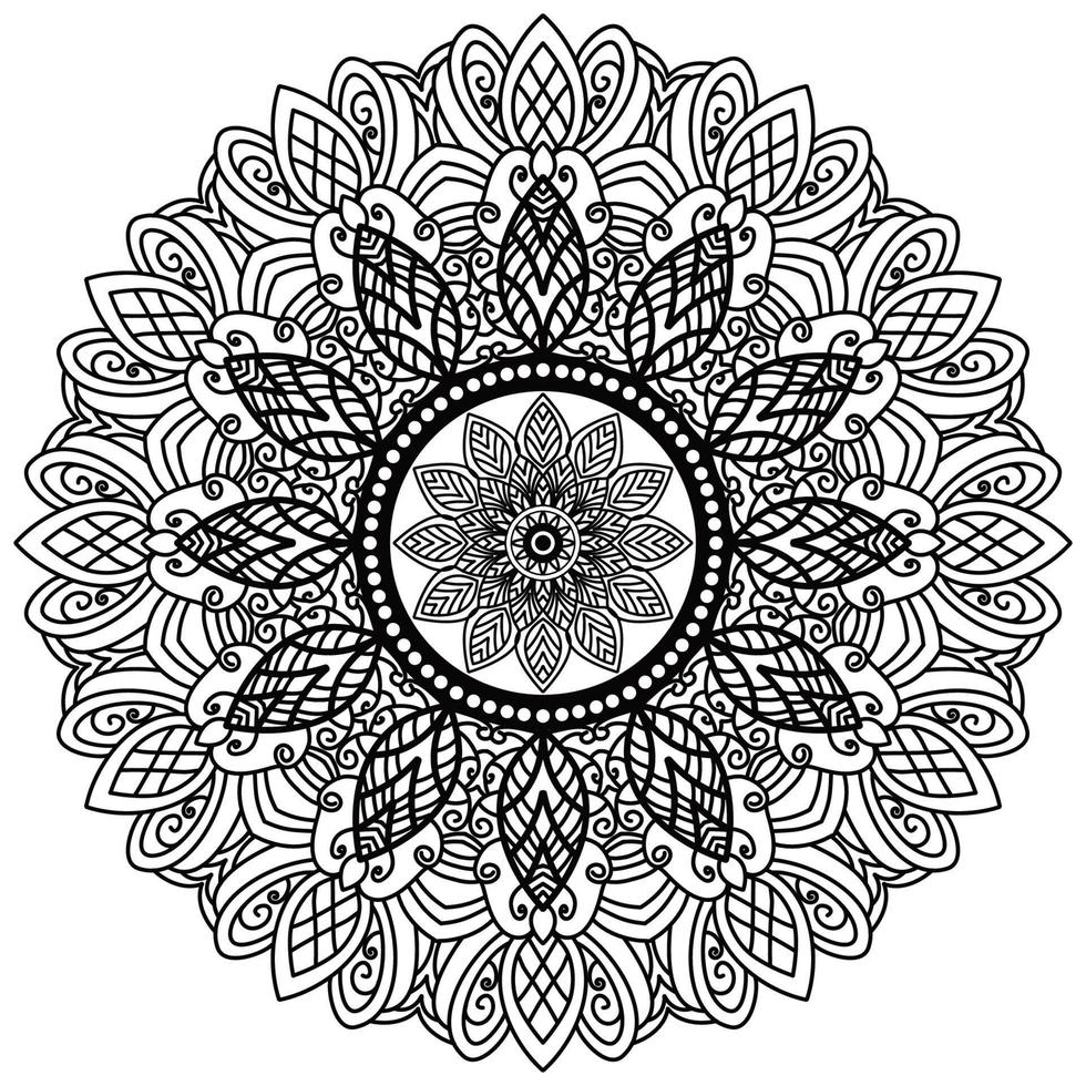 svart mandala för design. mandala cirkulärt mönsterdesign för henna, mehndi, tatuering, dekoration. dekorativ prydnad i etnisk orientalisk stil. målarbok sida. vektor