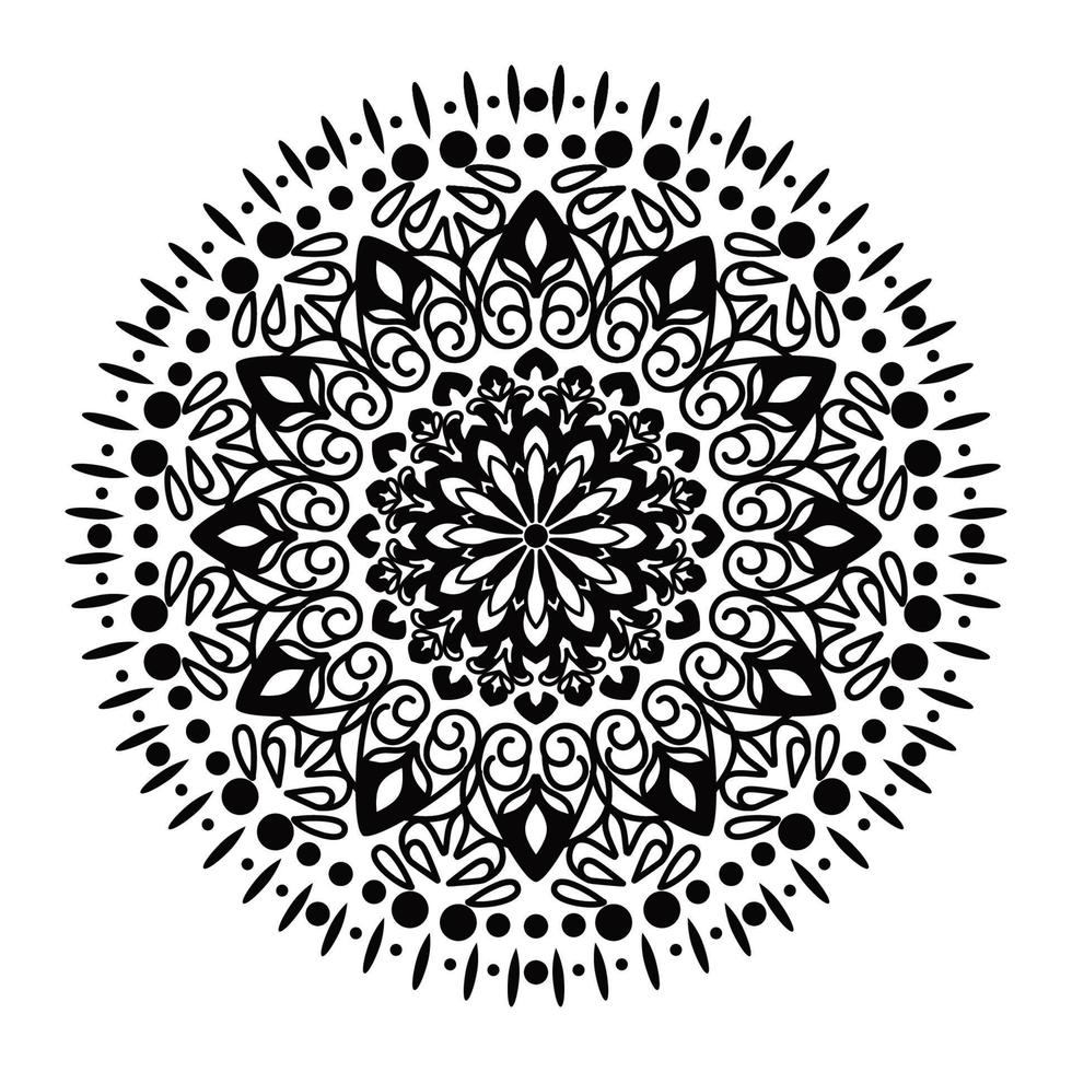 Schwarzes Mandala für Design. Mandala Kreismuster Design für Henna, Mehndi, Tattoo, Dekoration. dekoratives Ornament im orientalischen Ethno-Stil. Malbuch Seite. vektor