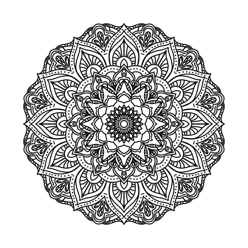 Schwarzes Mandala für Design. Mandala Kreismuster Design für Henna, Mehndi, Tattoo, Dekoration. dekoratives Ornament im orientalischen Ethno-Stil. Malbuch Seite. vektor