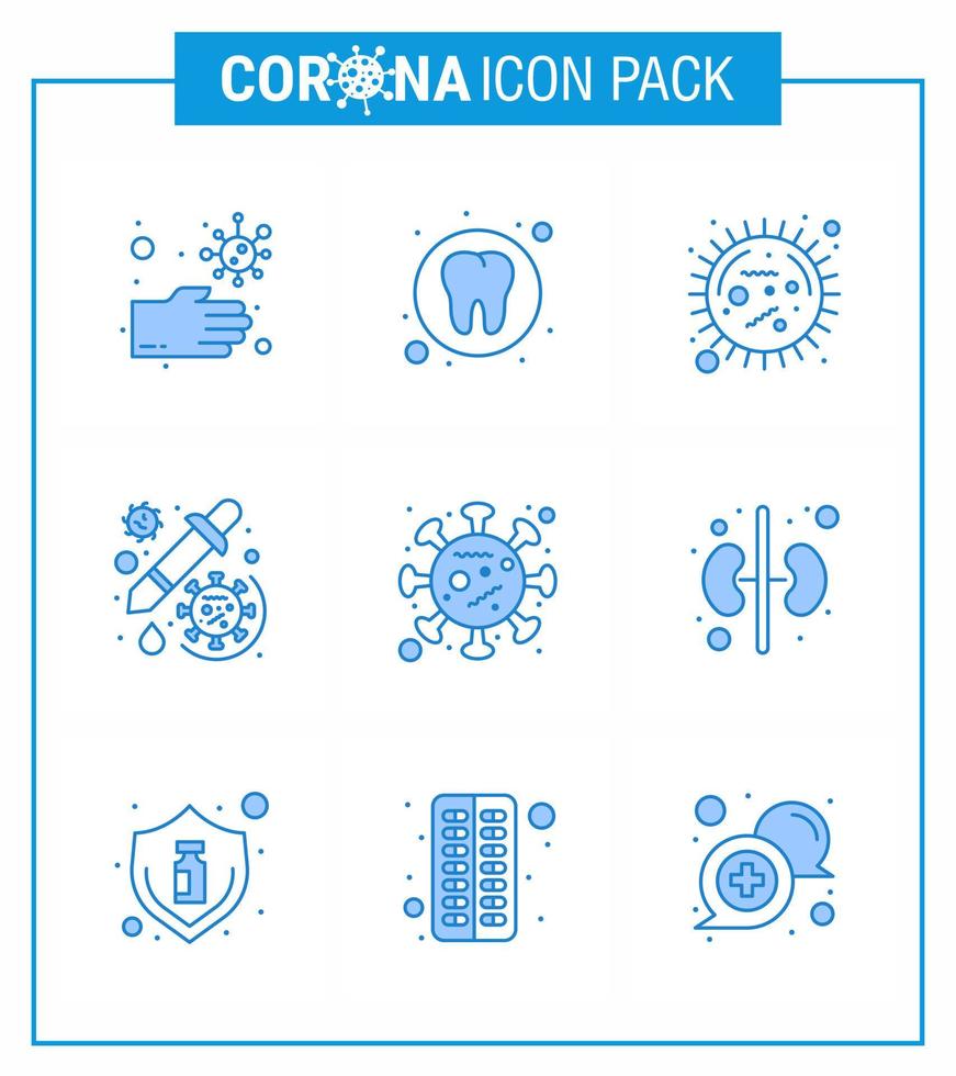 9 blaue Coronavirus-Epidemie-Icon-Pack saugen als Virus-Dropper-Corona-Medizin-Virus virales Coronavirus 2019nov-Krankheitsvektor-Designelemente vektor