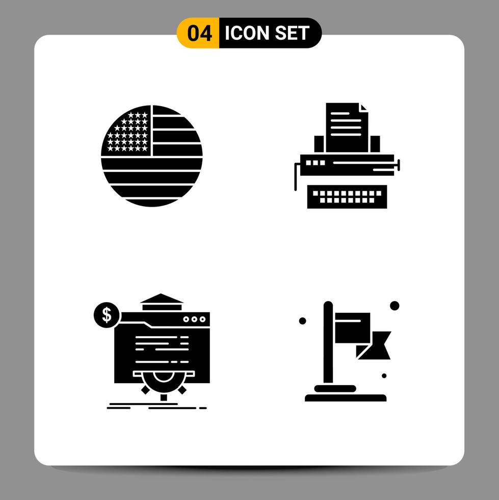 4 schwarze Icon-Pack-Glyphen-Symbole Zeichen für ansprechende Designs auf weißem Hintergrund 4 Icons gesetzt vektor