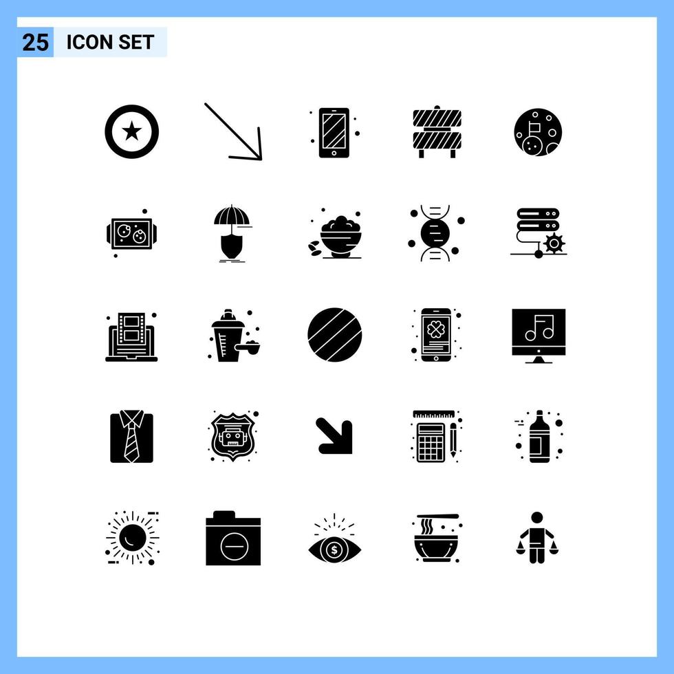 25 thematische Vektor-Solid-Glyphen und editierbare Symbole von Planetenflaggen-Smartphone-Mondzaun editierbare Vektordesign-Elemente vektor