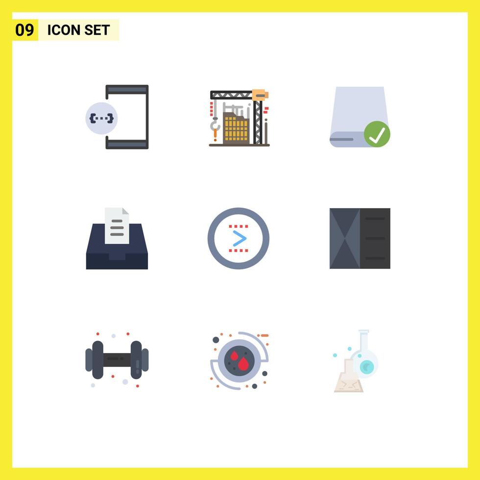 Packung mit 9 modernen flachen Farbzeichen und Symbolen für Web-Printmedien wie Mailbox-Inbox-Innengeräte, bearbeitbare Vektordesign-Elemente vektor