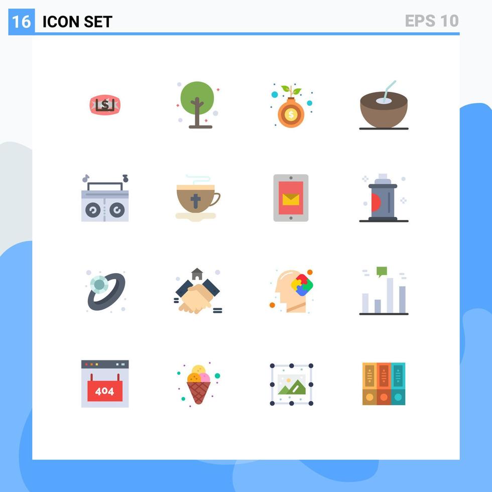 redigerbar vektor linje packa av 16 enkel platt färger av te spelare väska musik kokos redigerbar packa av kreativ vektor design element