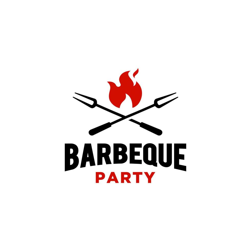 grill grilla inbjudan fest utegrill bbq med gris fläsk på brand flamma logotyp design årgång hispter vektor