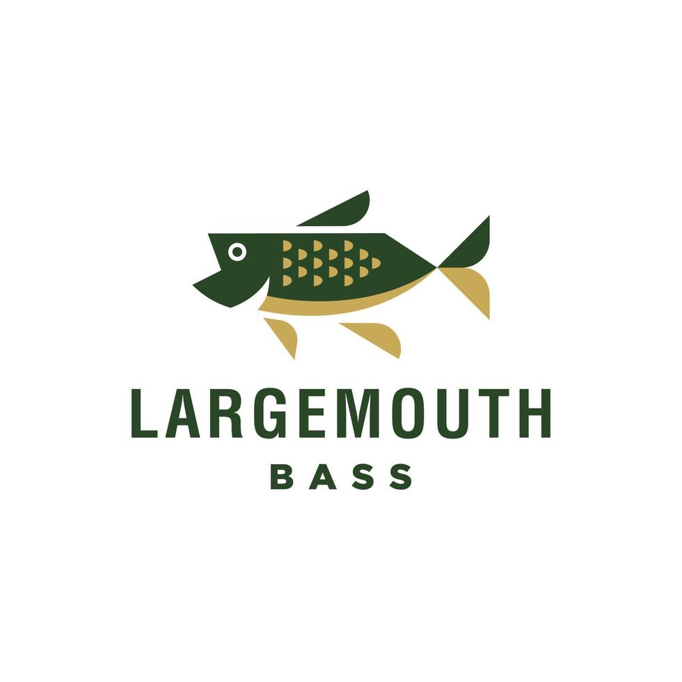 Logo-Design-Vorlagenillustration für das Fischen mit großem Mund. Sportfischer-Logo. geometrisches modernes Fischlogo vektor