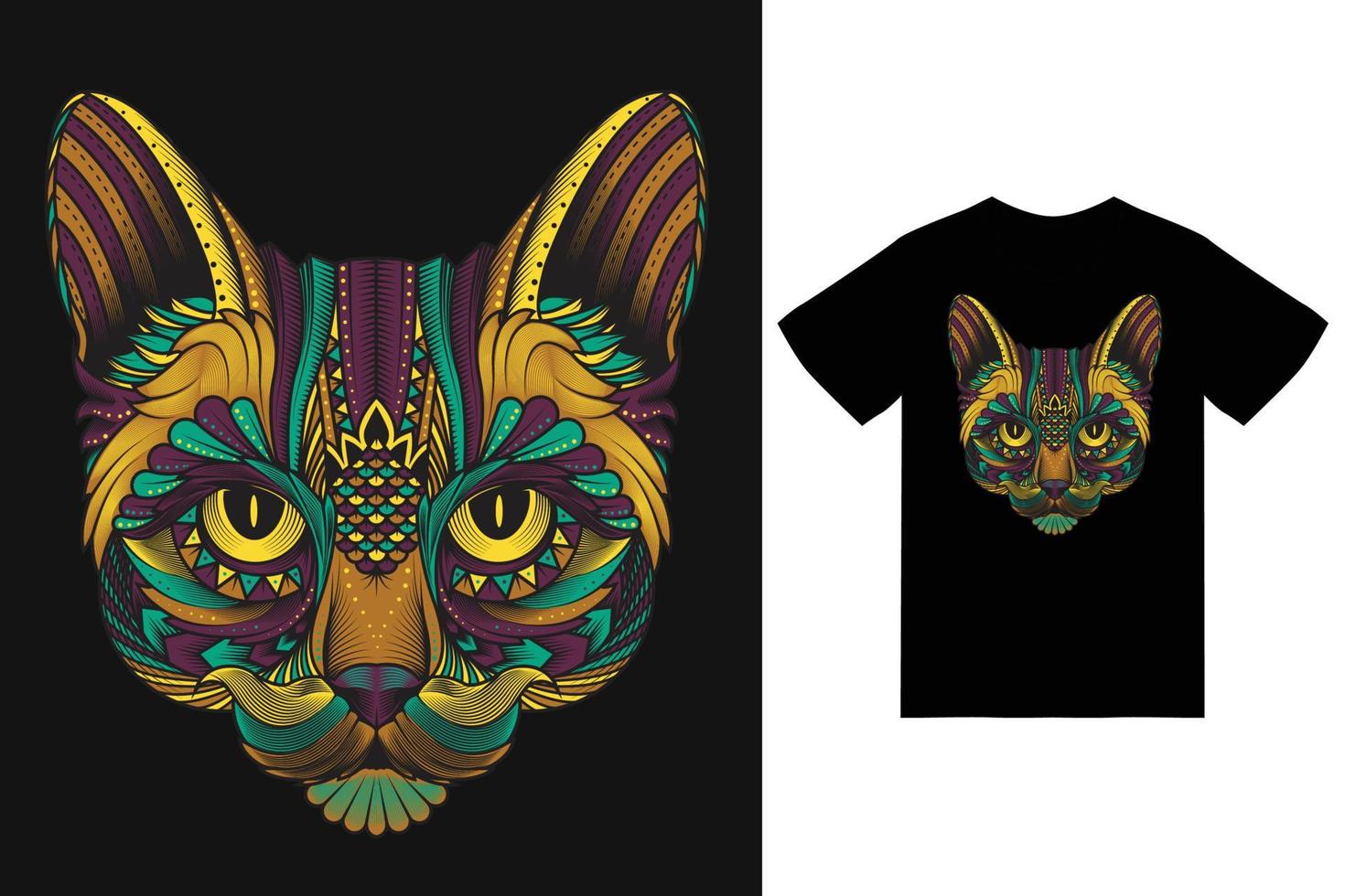 katt etnisk illustration med tshirt design premie vektor