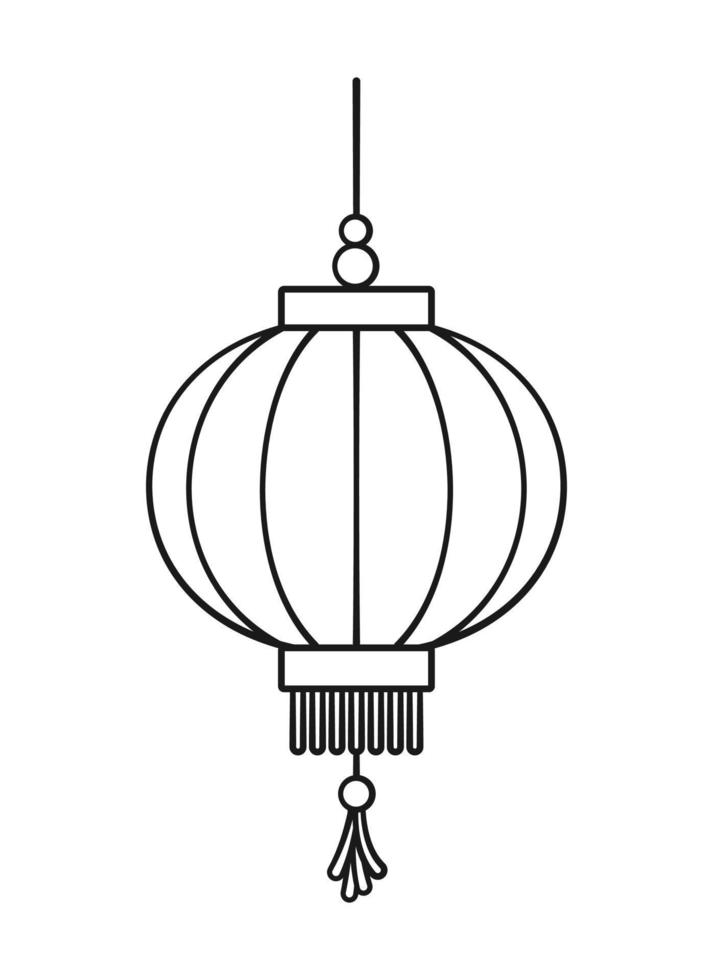 chinesisches festival hängende laterne cartoon umriss vektorillustration. traditionelle asiatische rote lampe des neuen jahres. Malbuchseiten-Aktivitätsarbeitsblatt für Kinder. vektor