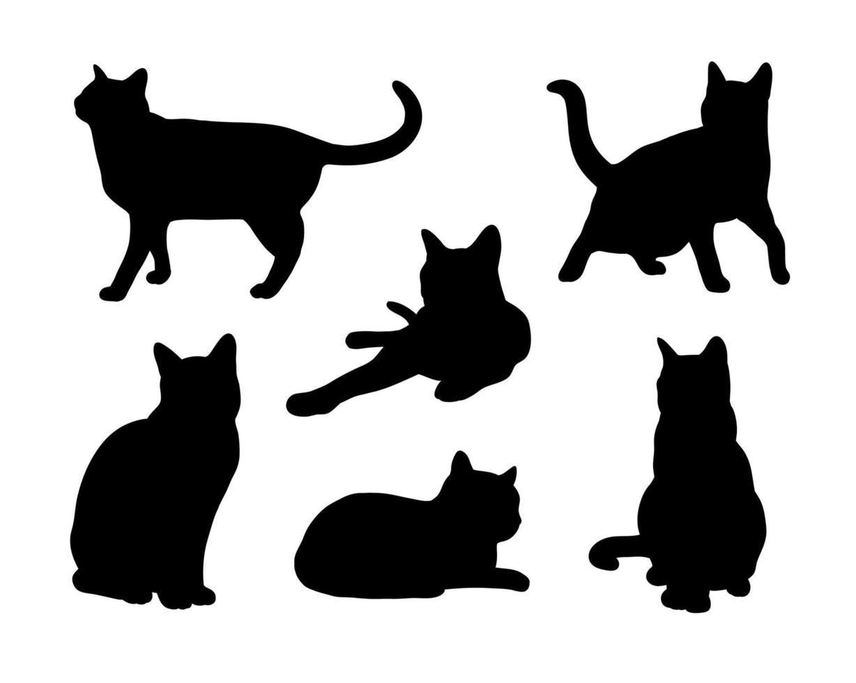 svart katt silhuett abstrakt uppsättning i annorlunda poserar. Sammanträde, stående, löpning etc. ikon, logotyp vektor illustration.